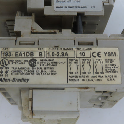 Allen Bradley 100-C09*10 Ser. A 10Hp 30A Contactor W/193-EA1DB Thermal Overload