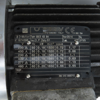 Isgev 5BES 63 B4 0.20kW Electric Gear Motor 30FPM 3PH From Sinico TR60/4-350