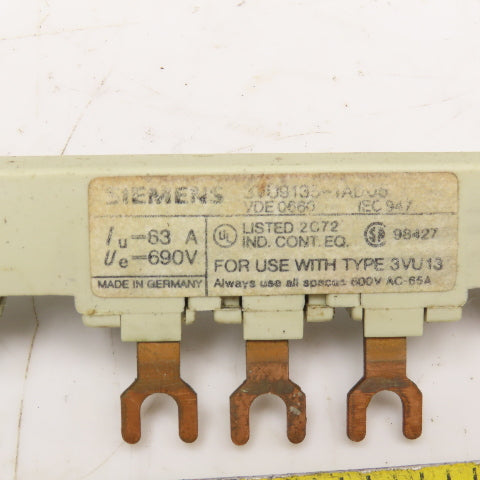 Siemens 3VU9135-1AB05 690V 63A 3Ph Bus Bar Lot Of 3
