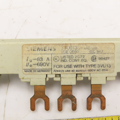 Siemens 3VU9135-1AB05 690V 63A 3Ph Bus Bar Lot Of 3