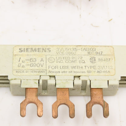Siemens 3VU9135-1AB03 690V 63A 3Ph Bus Bar Lot Of 2