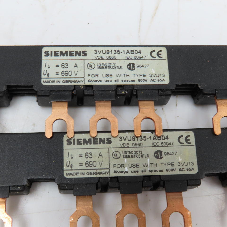 Siemens 3VU9135-1AB04 600V 65A Misc. Lot 3 Phase Bus Bar Lot Of 7