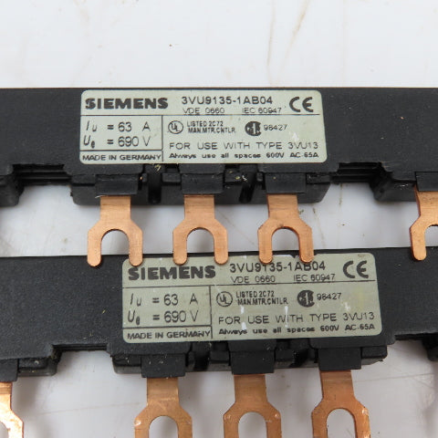 Siemens 3VU9135-1AB04 600V 65A Misc. Lot 3 Phase Bus Bar Lot Of 7