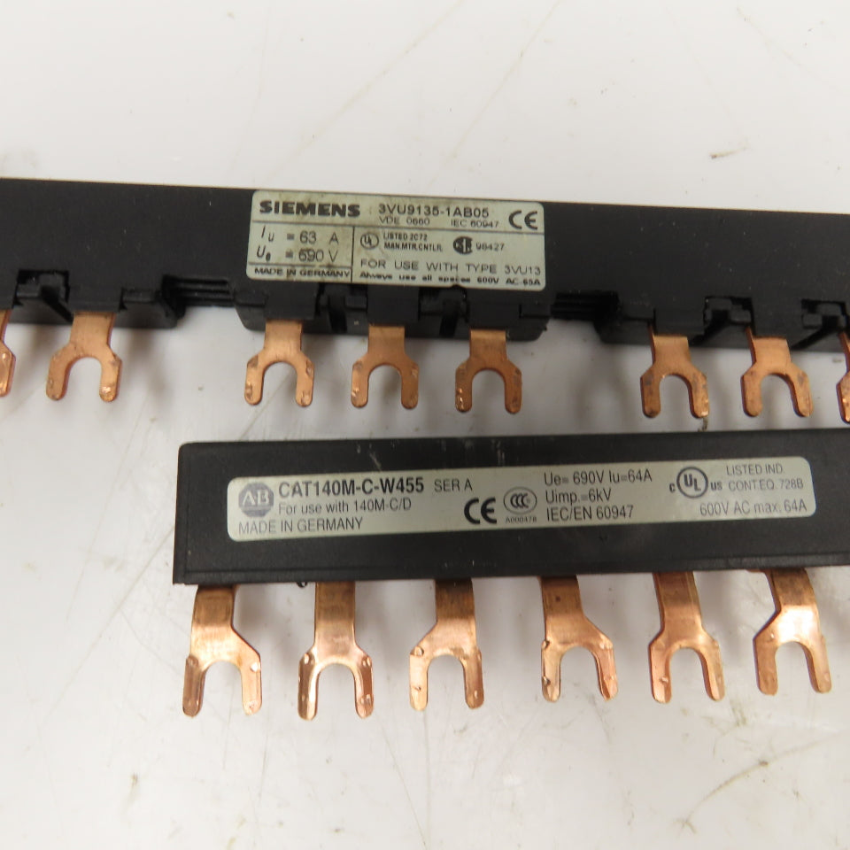 Siemens 3VU9135-1AB04 600V 65A Misc. Lot 3 Phase Bus Bar Lot Of 7