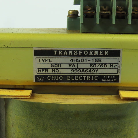 Chuo Electric 45H01-155 500VA Transformer 50/60HZ HV 200/210/220 LV 100V 1PH