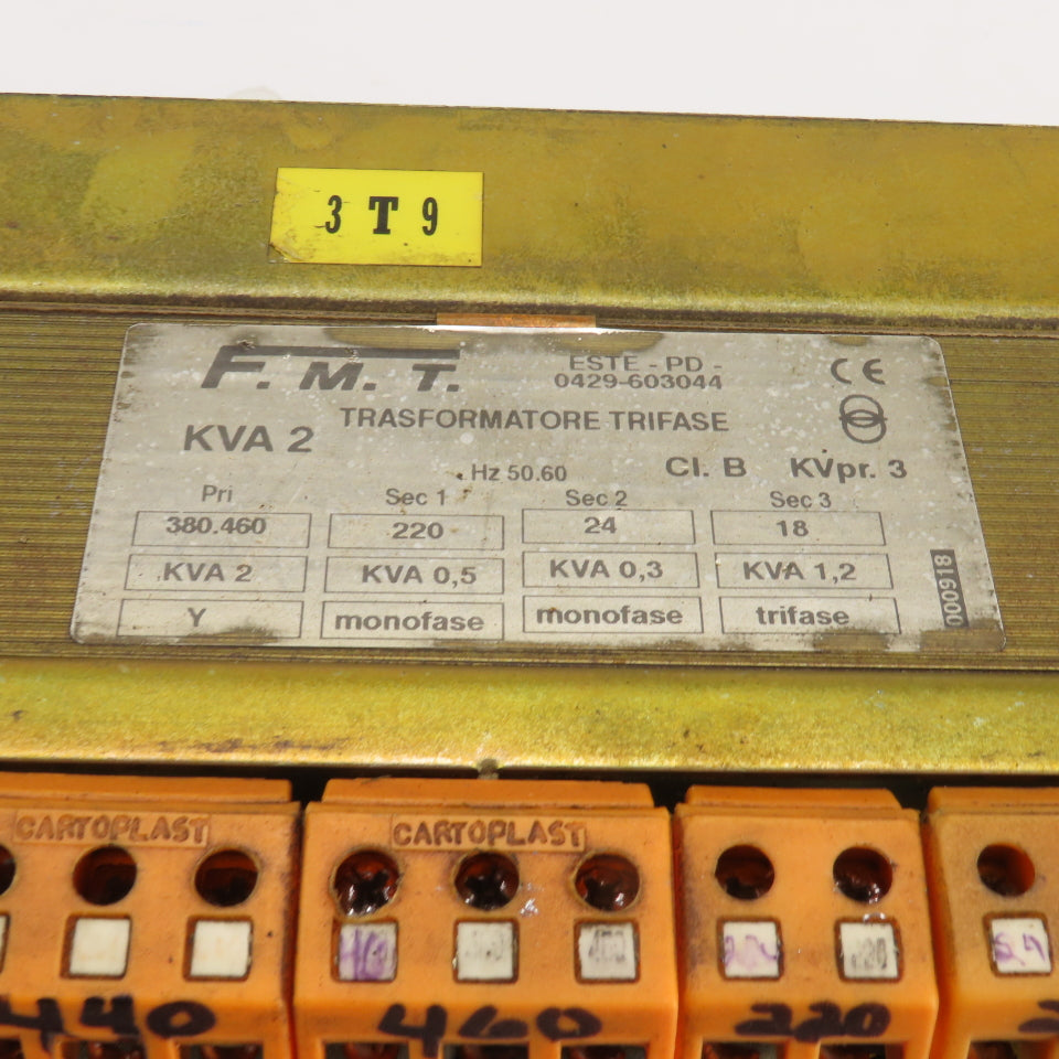 FMT ESTE-PD-0429-603044 2kVA 3PH Transformer Pri 380-460 Sec 220V/24-18 Tested