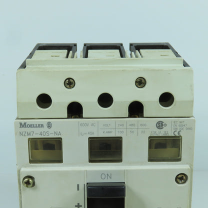 Moeller NZM7-40S-NA 40A Molded Case Circuit Breaker 600V AC W/ Adjustable Trip
