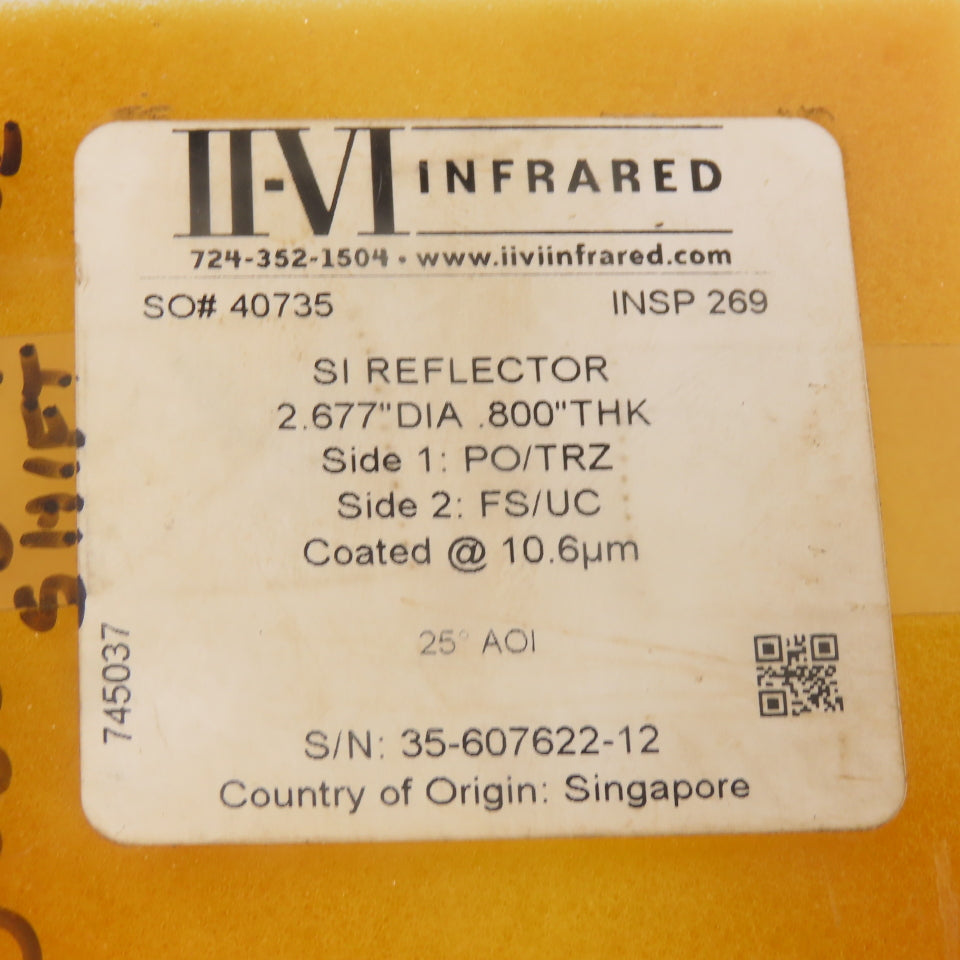 II-VI Infrared SI Reflector Mirror 2.677 Diameter 0.800Thick PO/TRZ FS/UC Coated