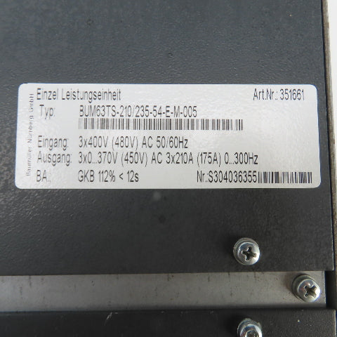 Baumuller BUM63TS-210/235-54-E-M-005 AC Servo Drive In 3PH 400V (480V) 50/60HZ
