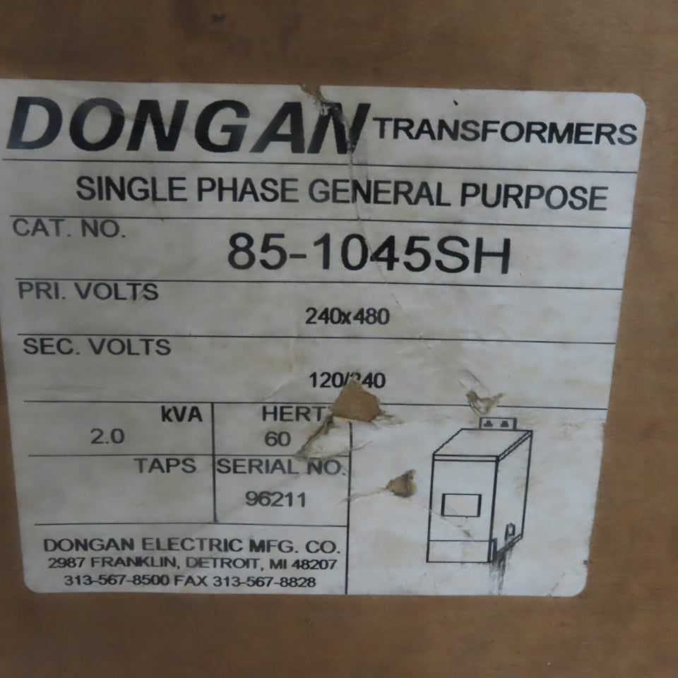 Dongan 85-1045SH 2 kVA Single Phase Transformer 240/480 HV 120/240 LV