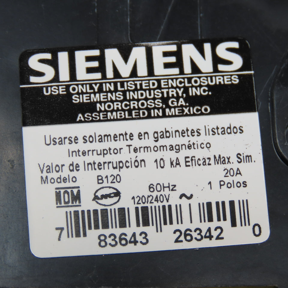 Siemens B120 20A 120/240V Single Pole Type BL Circuit Breaker Lot Of 2