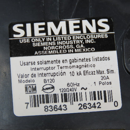 Siemens B120 20A 120/240V Single Pole Type BL Circuit Breaker Lot Of 2