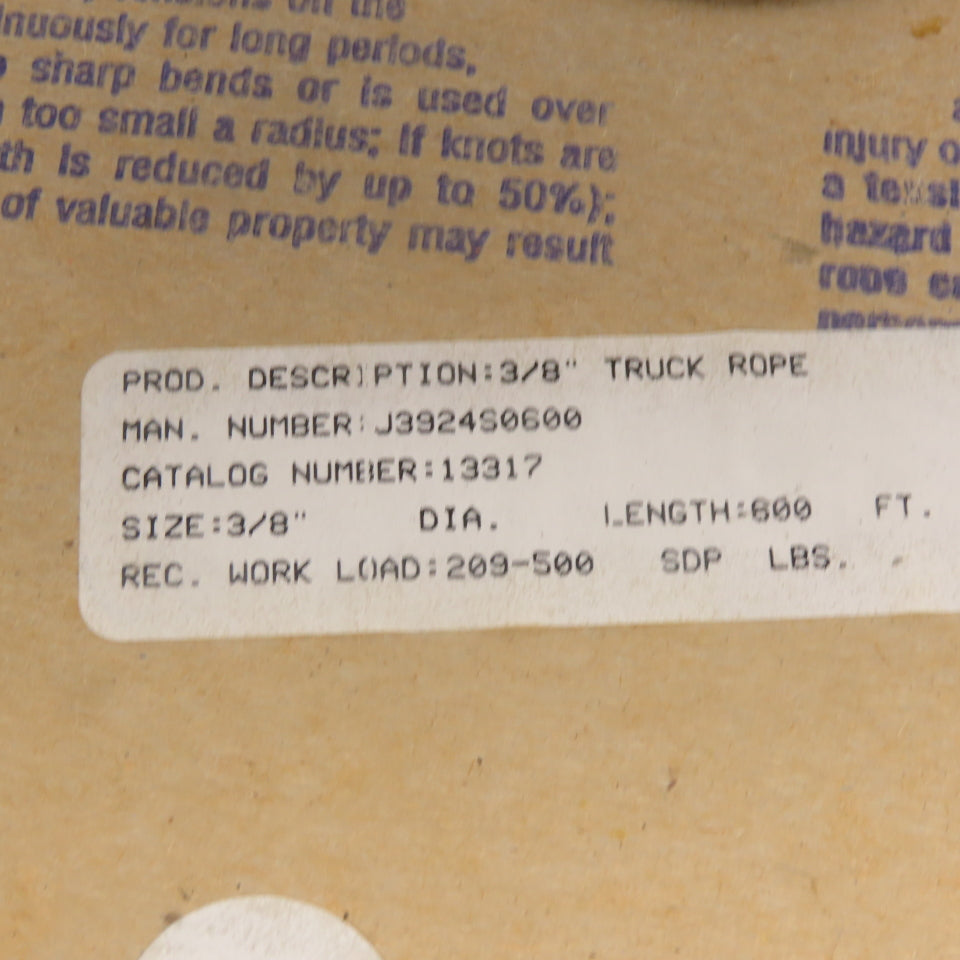 Lehigh Groupe J3924S0600 3/8" x 600' Truck Rope Black /Orange Twisted Poly