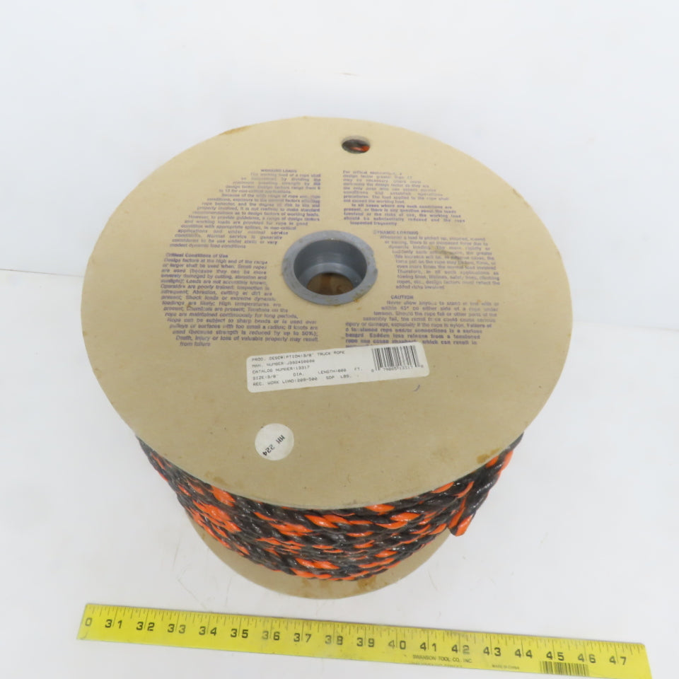 Lehigh Groupe J3924S0600 3/8" x 600' Truck Rope Black /Orange Twisted Poly