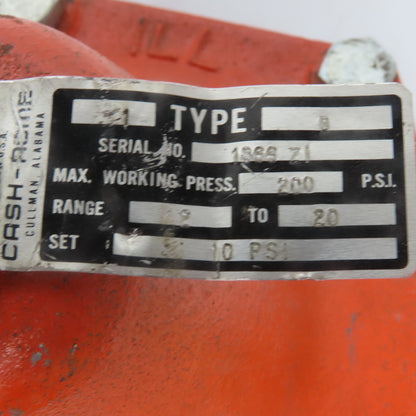 Cash Acme Type B Pressure Regulating Valve 1" NPT 0 To 20 PSI Set 10PSI