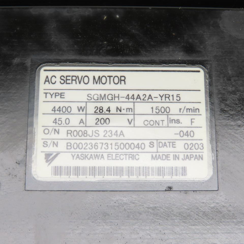 Yaskawa SGMGH-44A2A-YR15 4400W AC Servo Motor 1500RPM 200V (No Encoder)