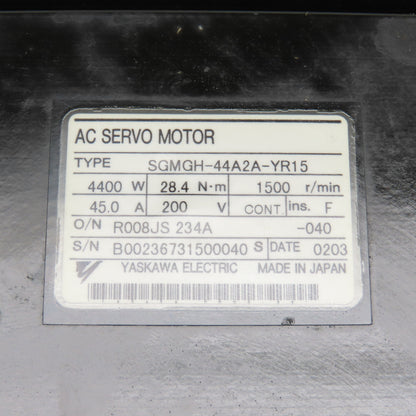 Yaskawa SGMGH-44A2A-YR15 4400W AC Servo Motor 1500RPM 200V (No Encoder)