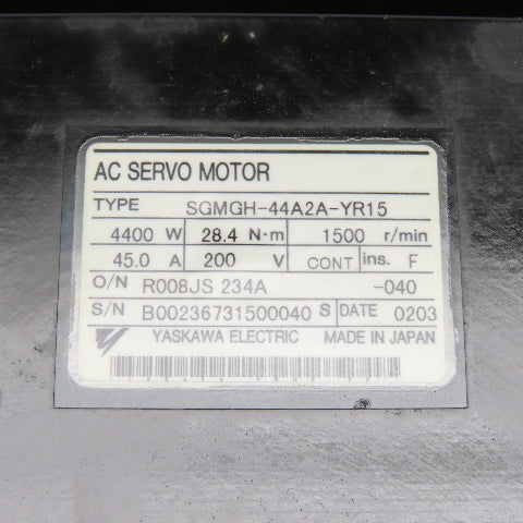 Yaskawa SGMGH-44A2A-YR15 4400W AC Servo Motor 1500RPM 200V (No Encoder)