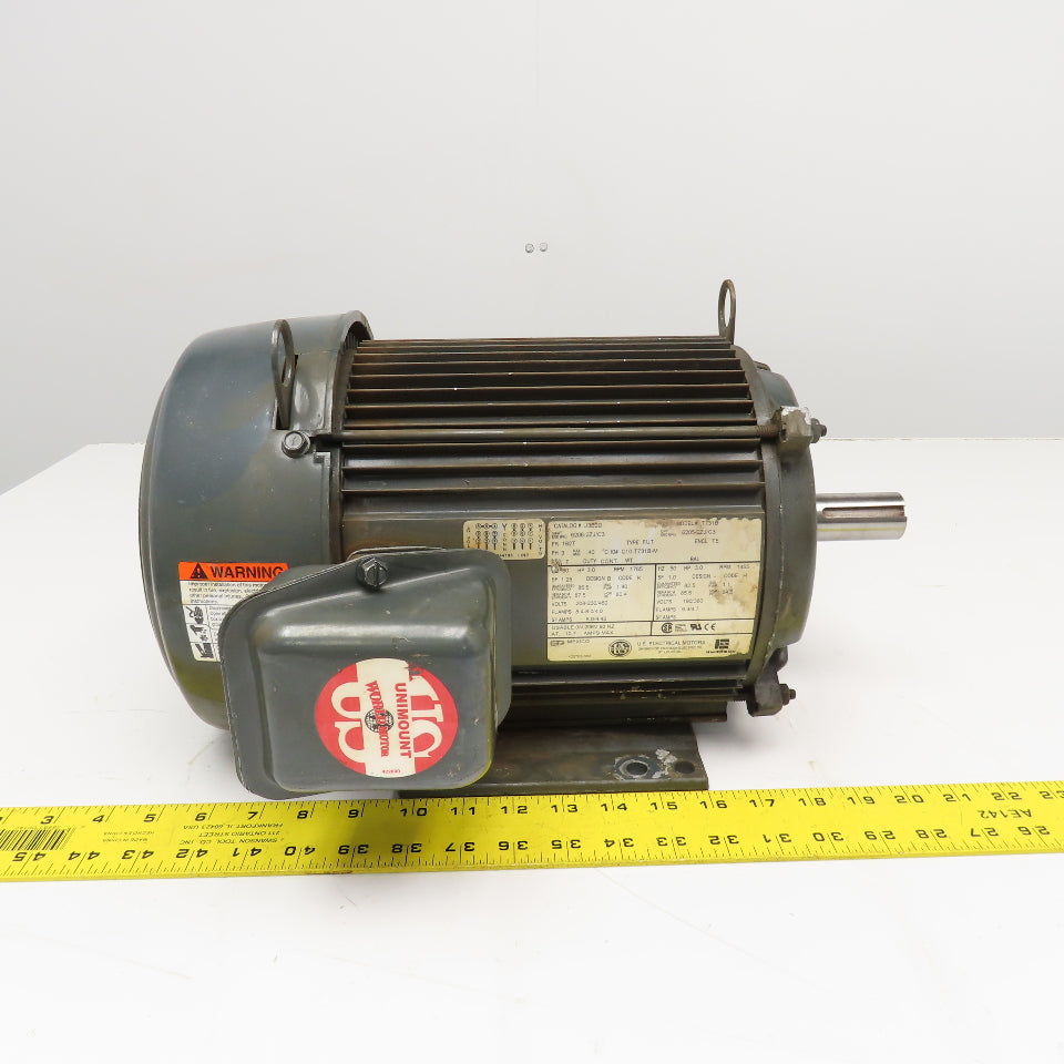 US Electric U3E2D 3Hp 765RPM AC Motor 208-230/460V 3Ph 182T Frame