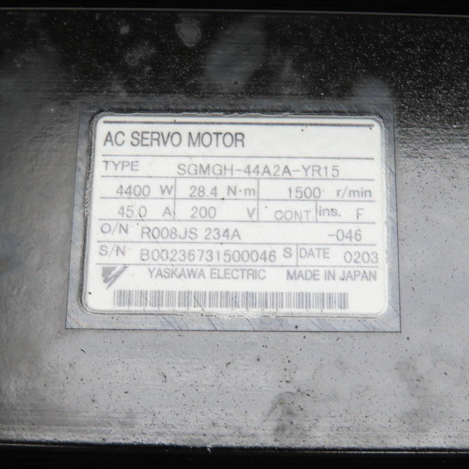 Yaskawa SGMGH-44A2A-YR15 4400W AC Servo Motor 1500RPM From Motoman SP-100x250