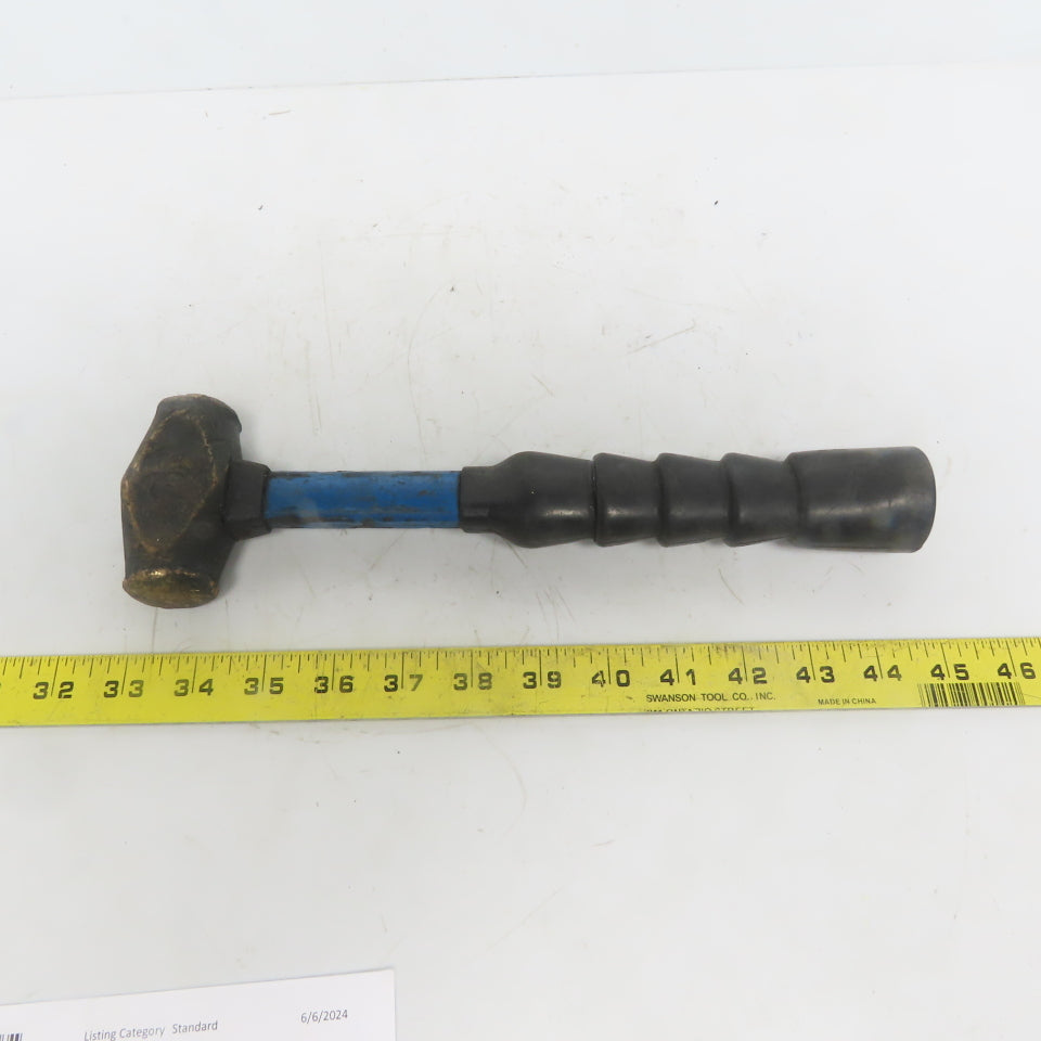 24oz/1.5 LB Brass Hammer W/Fiverglass Handle 12" Long 1.250 Face