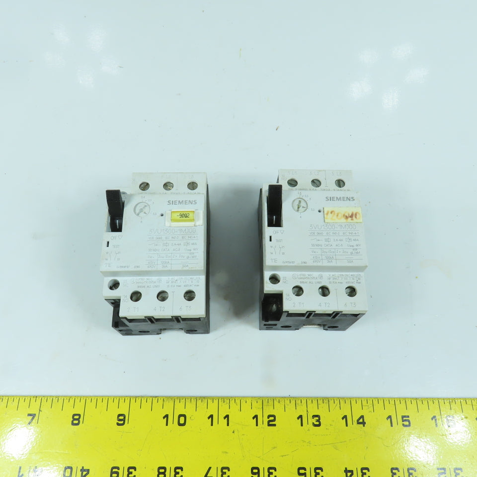 Siemens 3VU1300-1MJ00 2.4 - 4A Motor Protector Circuit Breaker 600V AC Lot Of 2