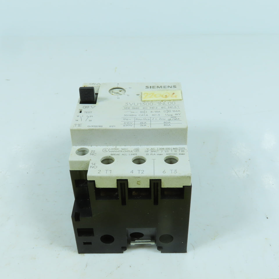 Siemens 3VU1300-1NL00 8-13A Motor Protector Circuit Breaker 600VAC