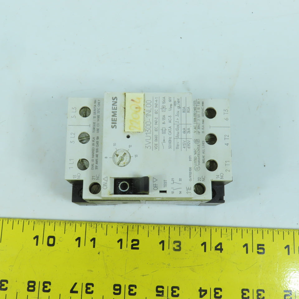 Siemens 3VU1300-1NL00 8-13A Motor Protector Circuit Breaker 600VAC