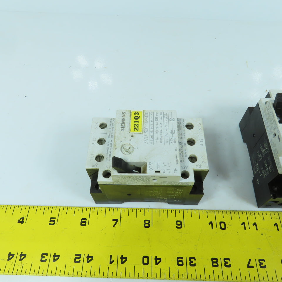 Siemens 3VU1300-1MM00 10-16A Motor Protector Circuit Breaker 600VAC Lot Of 2