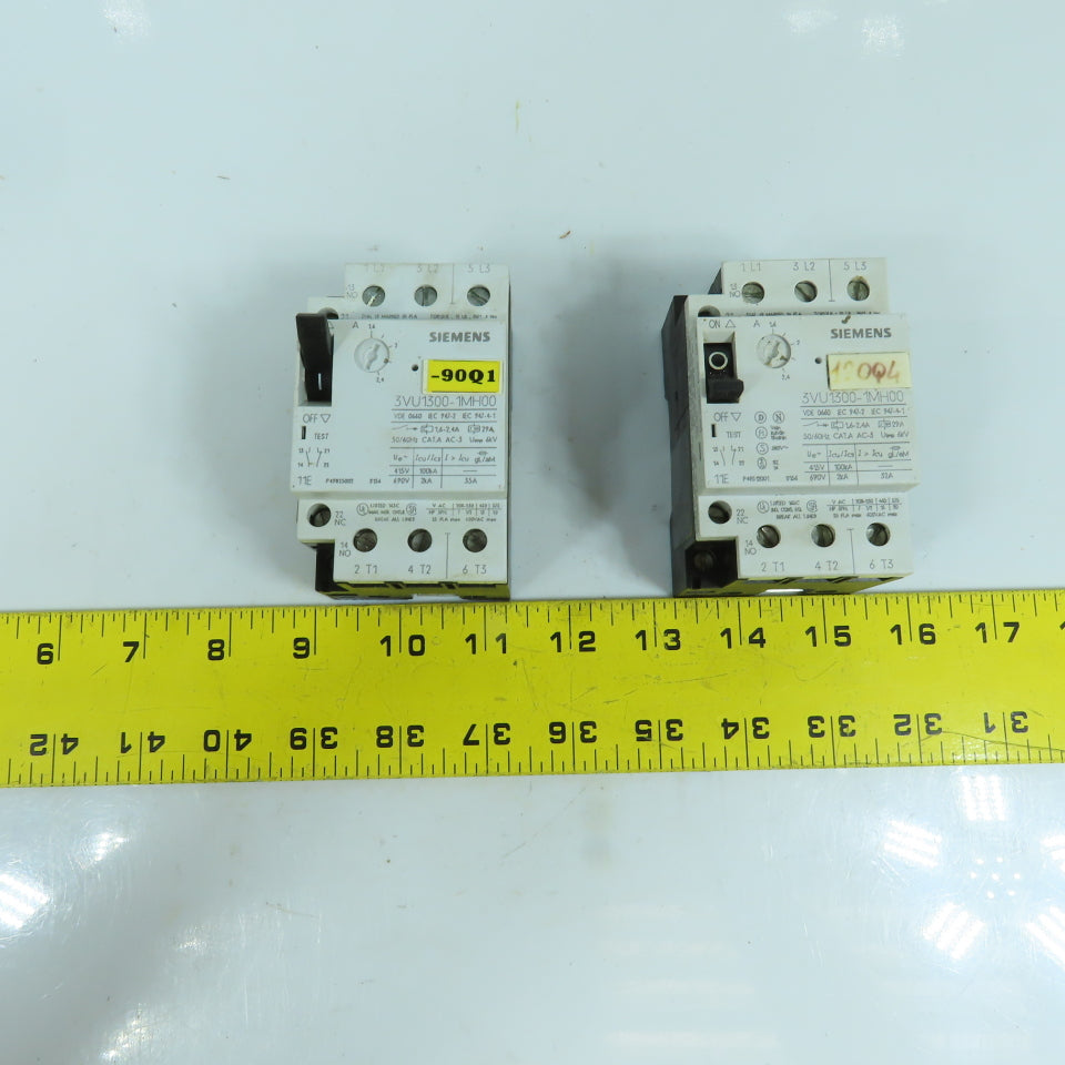 Siemens 3VU1300-1MH00 1.6-2.4A Motor Protector Circuit Breaker 600VAC Lot Of 2
