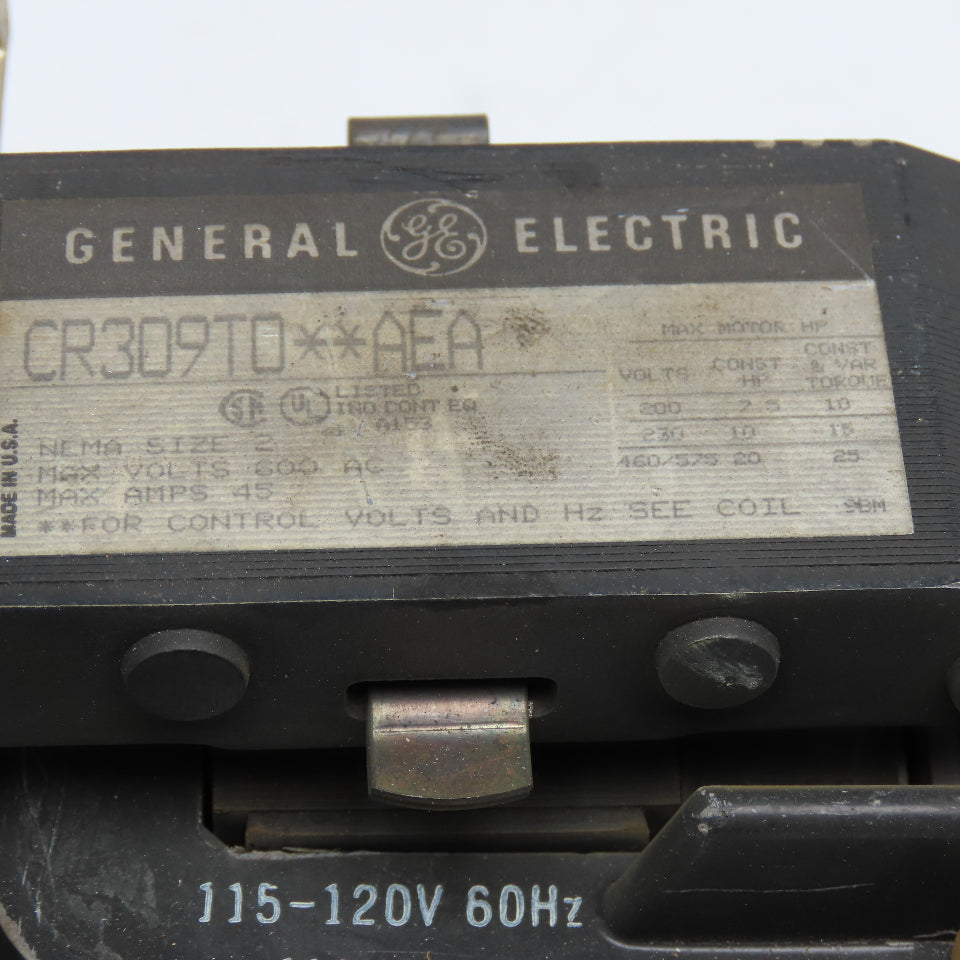 General Electric CR309T0**AEA Size 2 Reversing Contactor 600VAC 20Hp 120V Coil