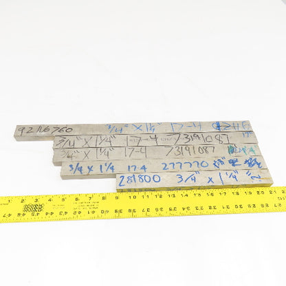 3/4" x 1-1/4" Non Heat Treated 17-4 Stainless Flat Bar 12-21" Stock Lot Of 5