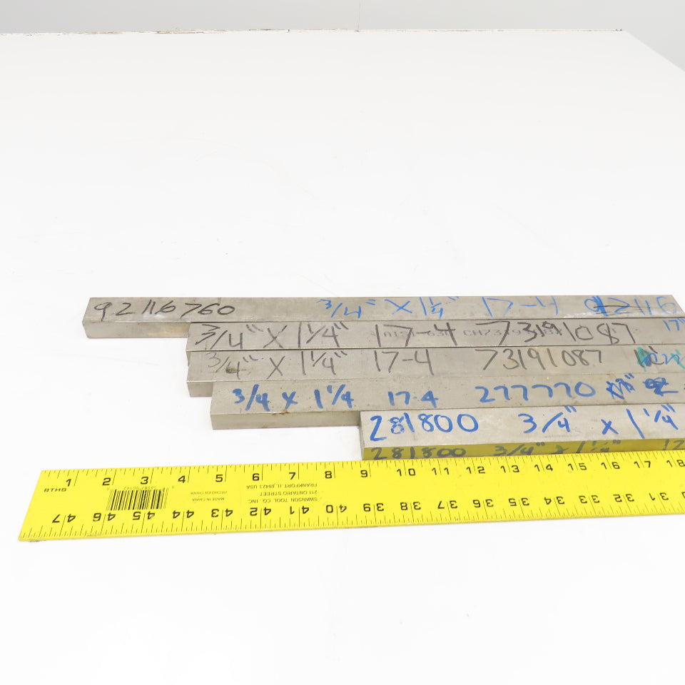 3/4" x 1-1/4" Non Heat Treated 17-4 Stainless Flat Bar 12-21" Stock Lot Of 5