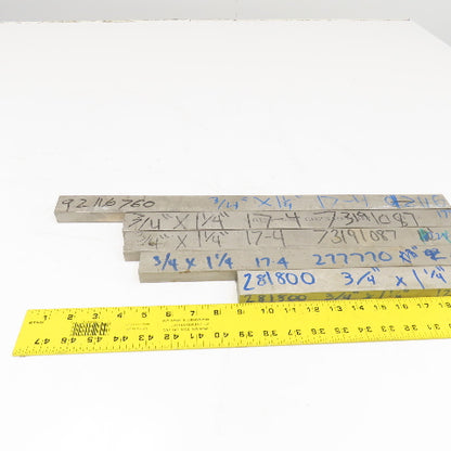 3/4" x 1-1/4" Non Heat Treated 17-4 Stainless Flat Bar 12-21" Stock Lot Of 5
