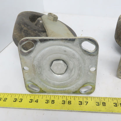 Durable Superior 5x2 Casters (2) Swivel & (2) Straight W/ Floor Lock Plate 5 pcs