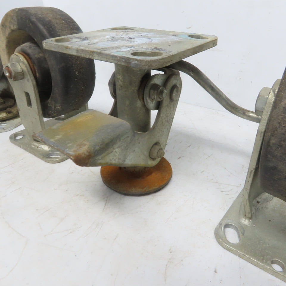 Durable Superior 5x2 Casters (2) Swivel & (2) Straight W/ Floor Lock Plate 5 pcs