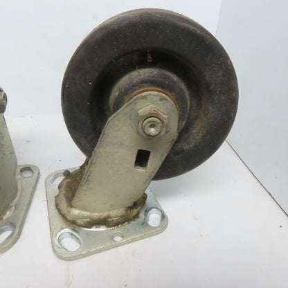 Durable Superior 5x2 Casters (2) Swivel & (2) Straight W/ Floor Lock Plate 5 pcs