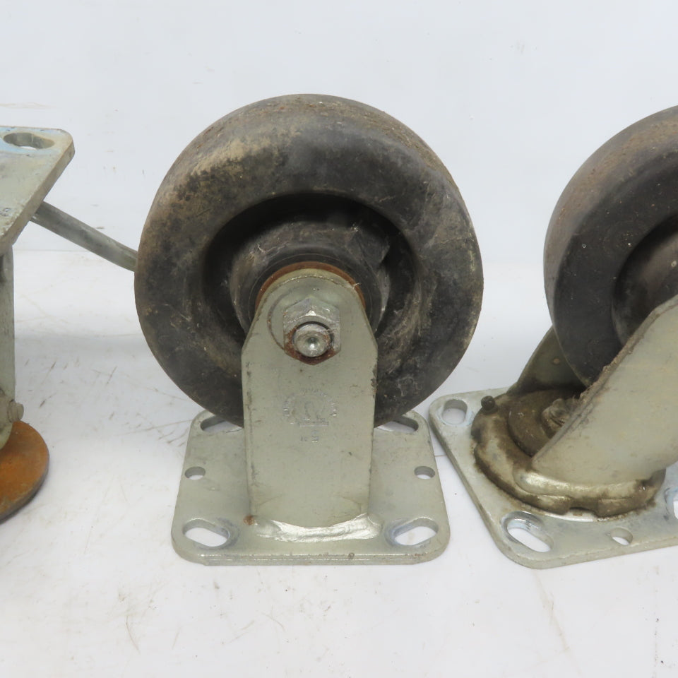 Durable Superior 5x2 Casters (2) Swivel & (2) Straight W/ Floor Lock Plate 5 pcs