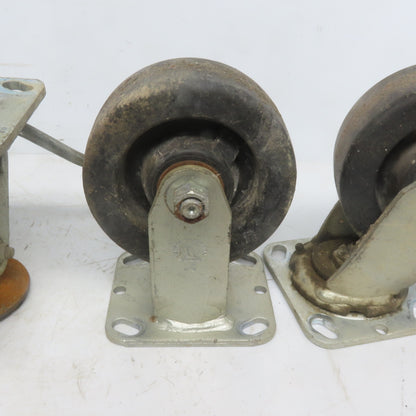 Durable Superior 5x2 Casters (2) Swivel & (2) Straight W/ Floor Lock Plate 5 pcs