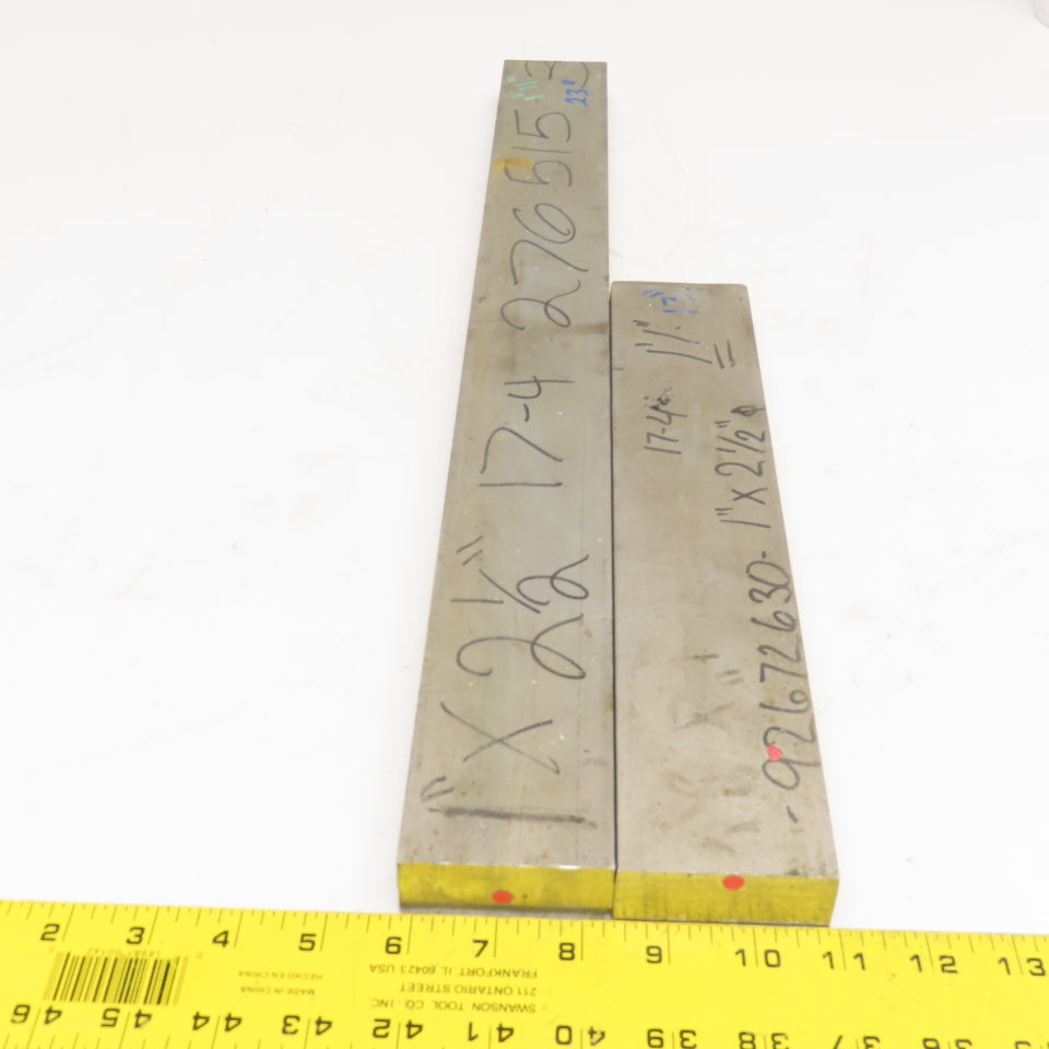 2-1/2" x 1" Non Heat Treated 17-4 Stainless Flat Bar Stock 13"-23" Lot Of 2