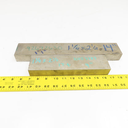 1-1/4" x 2" Non Heat Treated 17-4 Stainless Flat Bar Stock 14" x 9" Lot Of 2
