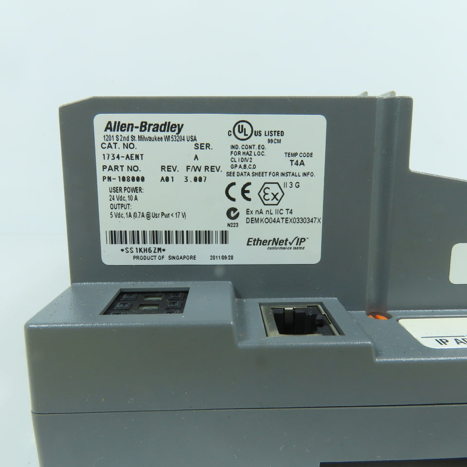 Allen Bradley 1734-AENT PLC Setup Ethernet Adapter W/4 Input IB8 & 2 Outputs 0B8