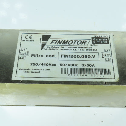 Finmotor FIN1200.050.V 250/440V AC Electronic EMI/RFI Filter 50/60HZ 3x50A