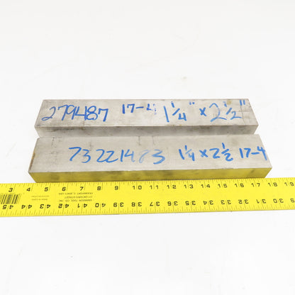 1-1/4" x 2-1/2" Non Heat Treated 17-4 Stainless Flat Bar Stock 13"-14" Lot Of 2