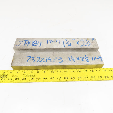 1-1/4" x 2-1/2" Non Heat Treated 17-4 Stainless Flat Bar Stock 13"-14" Lot Of 2