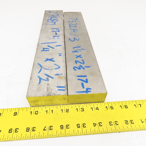 1-1/4" x 2-1/2" Non Heat Treated 17-4 Stainless Flat Bar Stock 13"-14" Lot Of 2