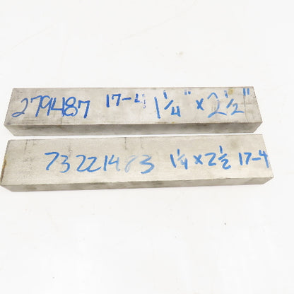 1-1/4" x 2-1/2" Non Heat Treated 17-4 Stainless Flat Bar Stock 13"-14" Lot Of 2