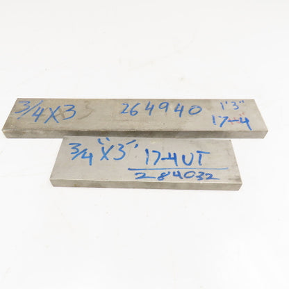 3/4" x 3" Non Heat Treated 17-4 Stainless Flat Bar Stock 10"-16" Lot Of 2