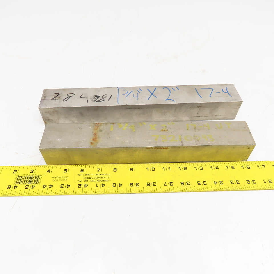1-3/4" x 2" Non Heat Treated 17-4 Stainless Flat Bar Stock 12"-13" Lot Of 2