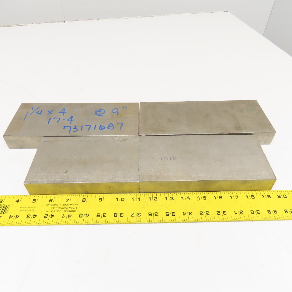 1-1/4" x 4" Non Heat Treated 17-4 Stainless Flat Bar Stock 6-9" Lot Of 4